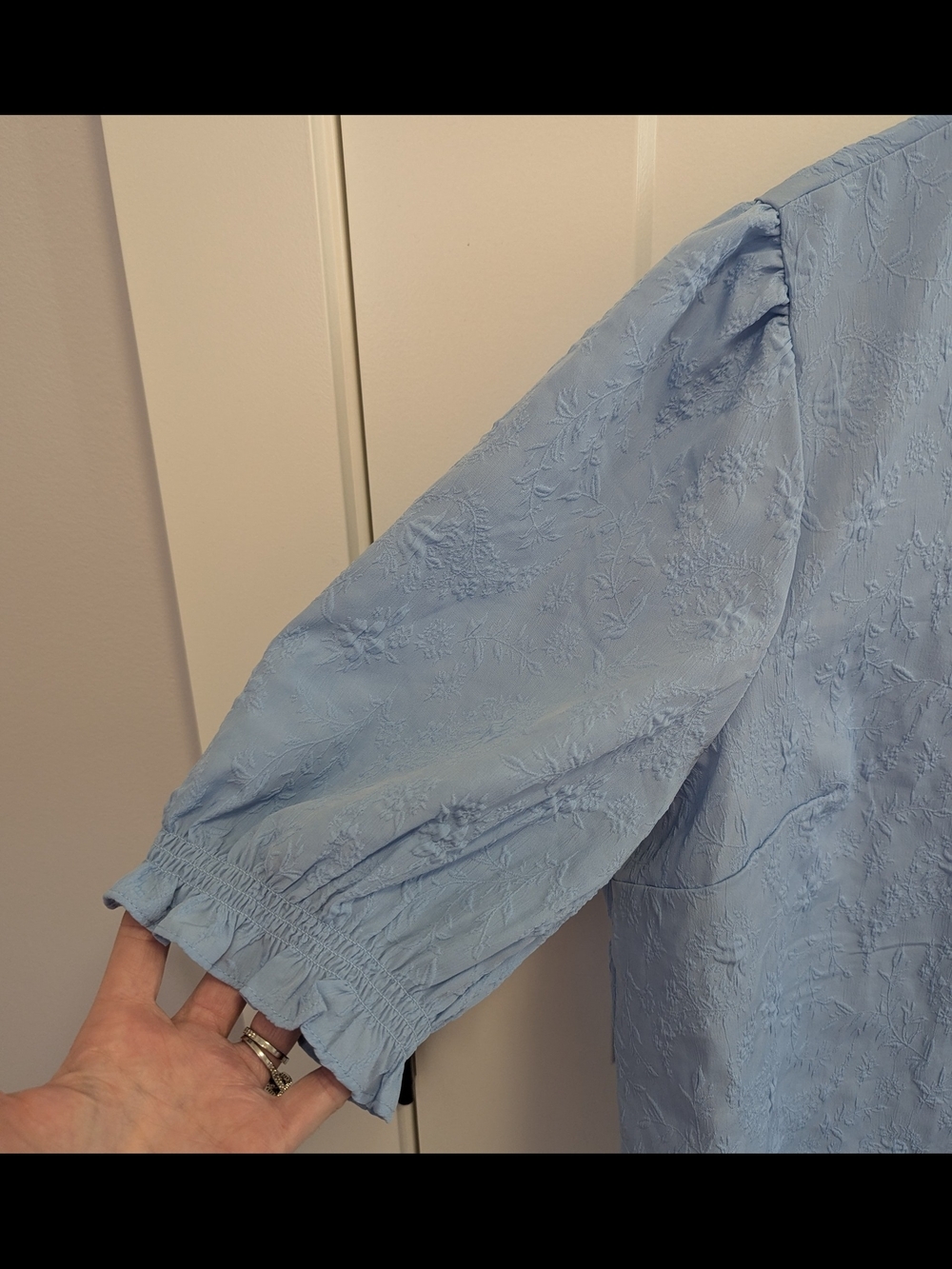 2/$40 Ted Baker Light Blue Puff Sleeve Blouse with textured floral - Picture 6 of 8
